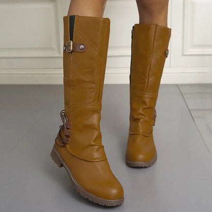Botas Altas de Mujer | Aspecto de Cuero y Detalle de Hebilla