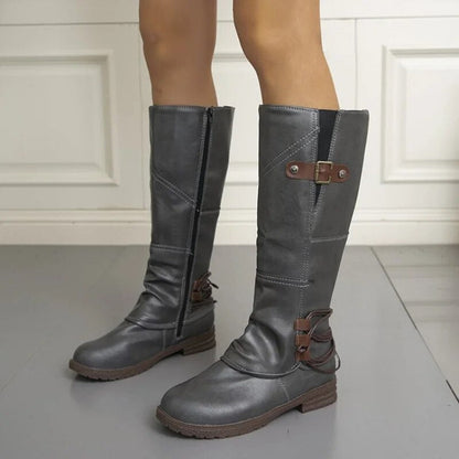Botas Altas de Mujer | Aspecto de Cuero y Detalle de Hebilla
