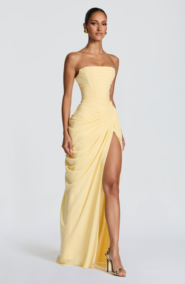 Olivia | Women's Elegant Corset Maxi Dress with Asymmetrical Draping-Metro Lane Plaza