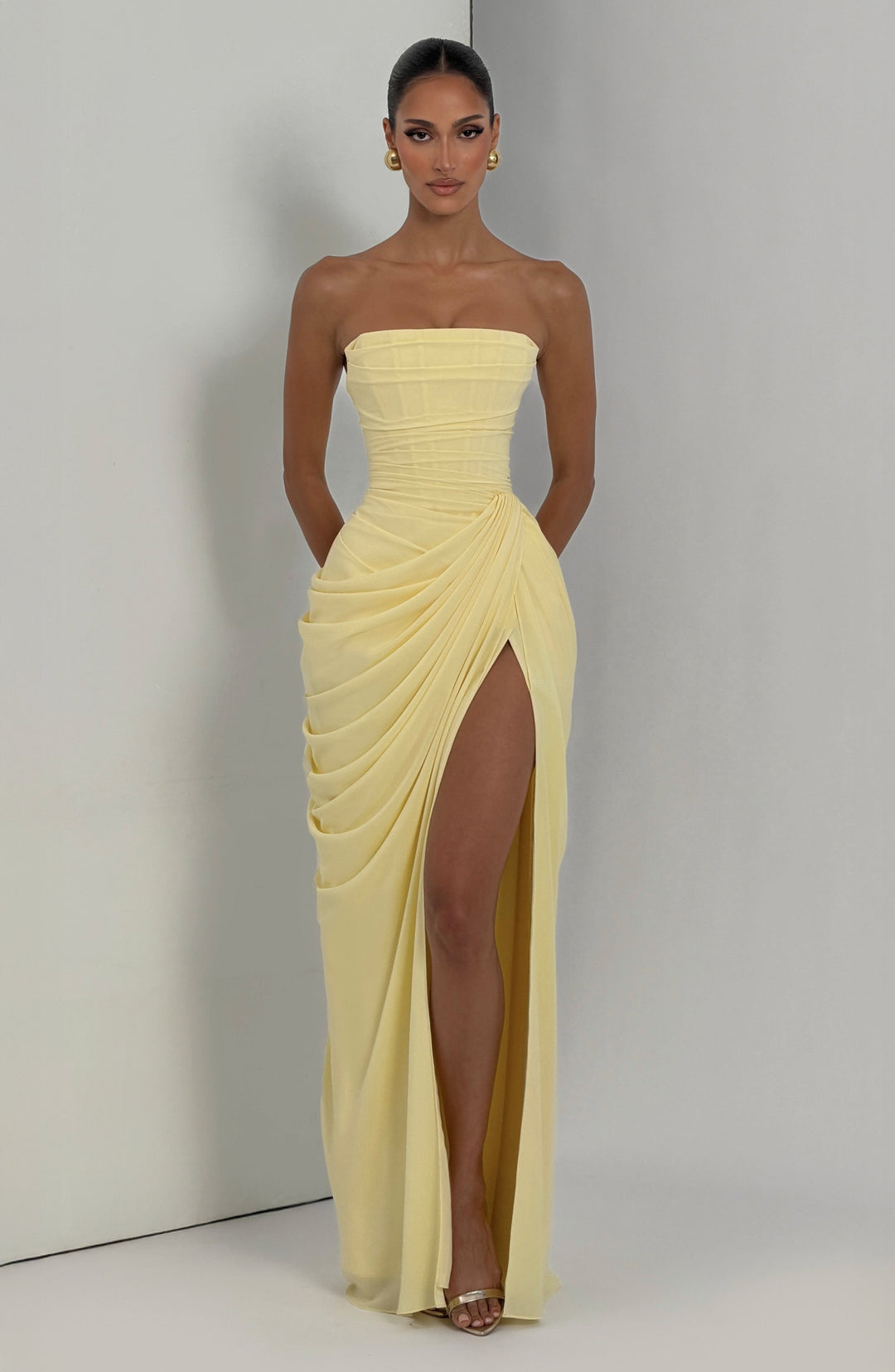 Olivia | Women's Elegant Corset Maxi Dress with Asymmetrical Draping-Metro Lane Plaza