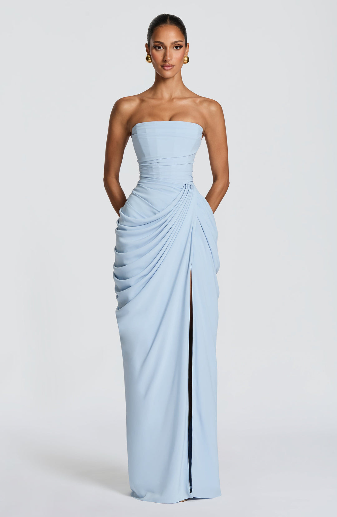 Olivia | Women's Elegant Corset Maxi Dress with Asymmetrical Draping-Metro Lane Plaza