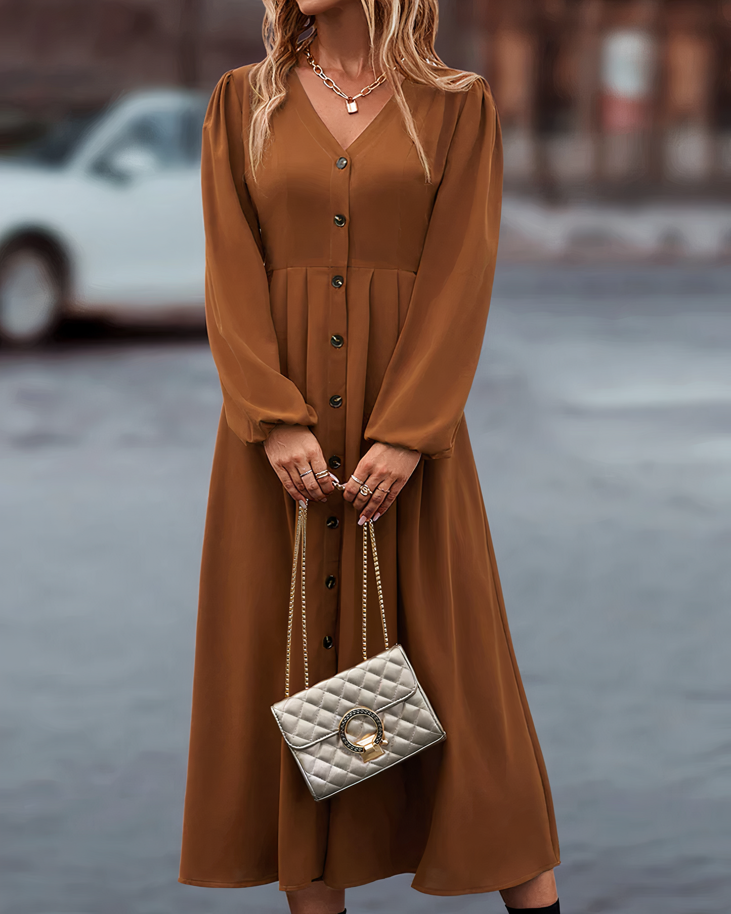 Amira Vestido Mujer | Diseño Largo con Botonadura Visible