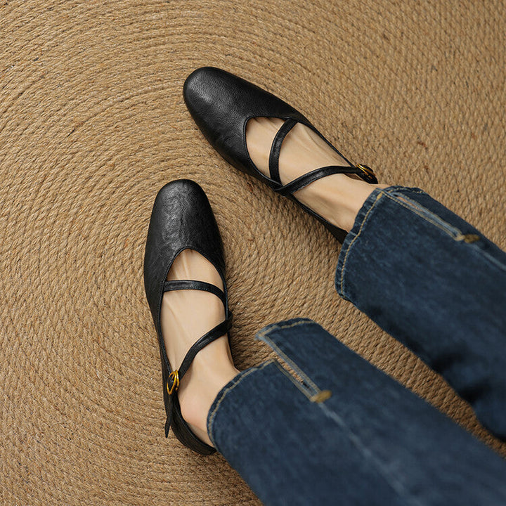 Mary-Jane-Lederschuhe mit Riemen und Schnalle für Damen