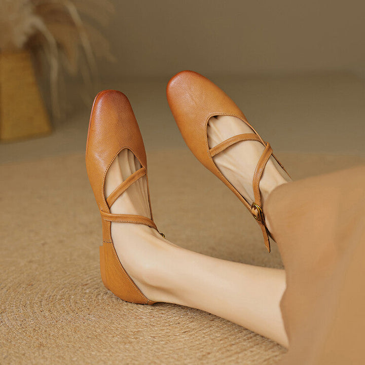 Mary-Jane-Lederschuhe mit Riemen und Schnalle für Damen