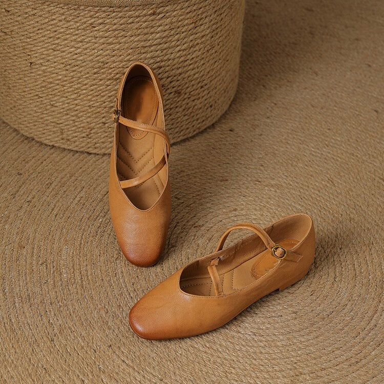 Mary-Jane-Lederschuhe mit Riemen und Schnalle für Damen