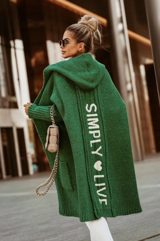 Dlhý dámsky kardigán s kapucňou | Teplý a pohodlný