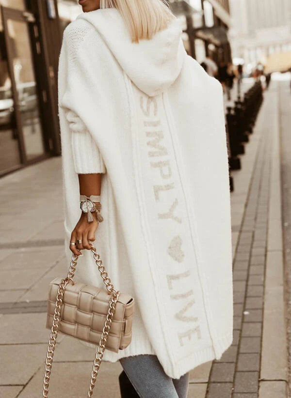 Dlhý dámsky kardigán s kapucňou | Teplý a pohodlný