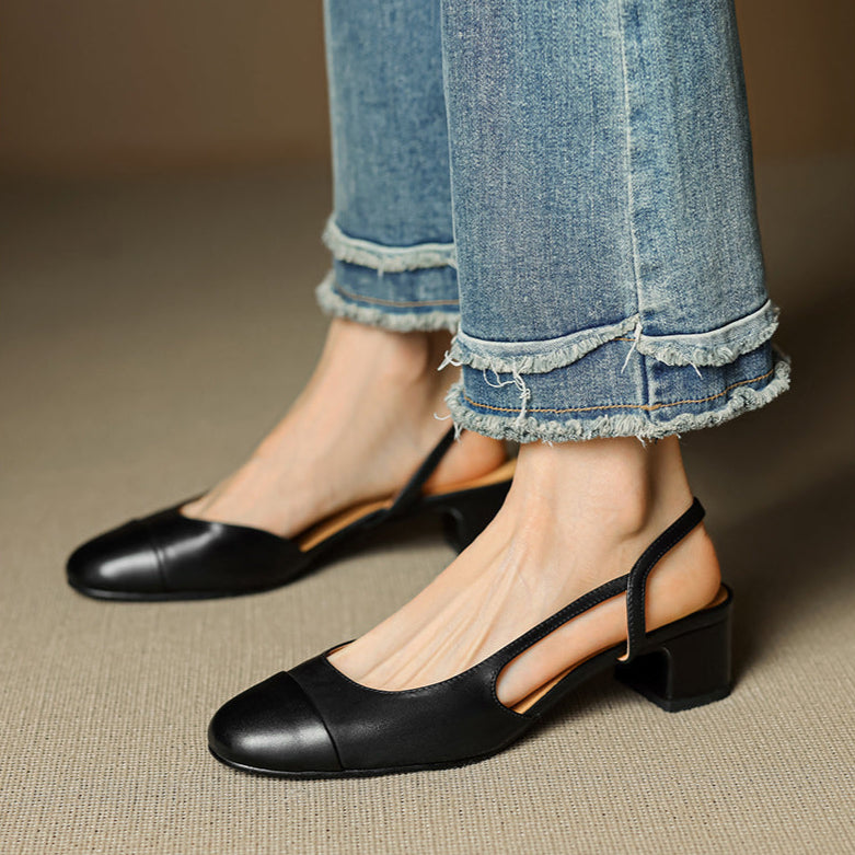 Zapatos de Salón Destalonados de Cuero Genuino para Mujer