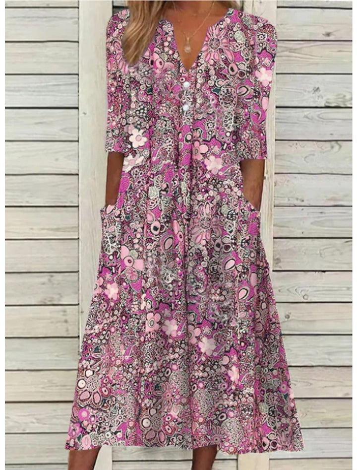 Midi letní šaty v boho stylu pro ženy