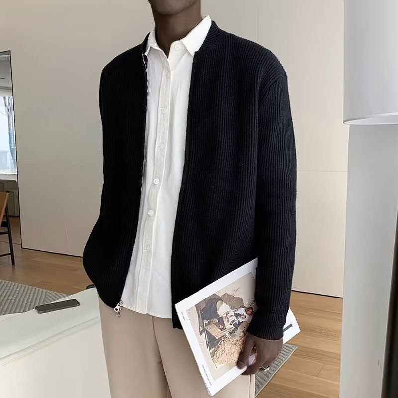 Suéter de Hombre con Cremallera y Textura Acanalada | Minimalista Moderno