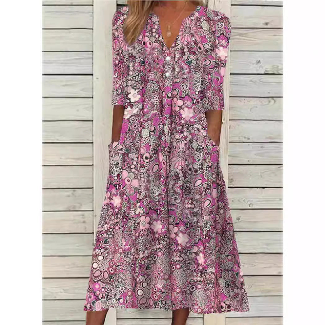 Midi letní šaty v boho stylu pro ženy