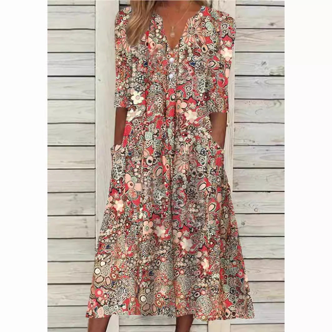 Midi letní šaty v boho stylu pro ženy