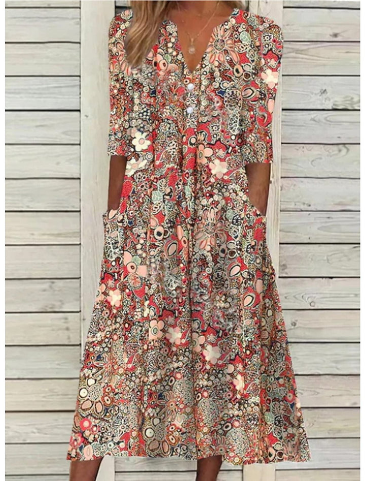 Midi letní šaty v boho stylu pro ženy
