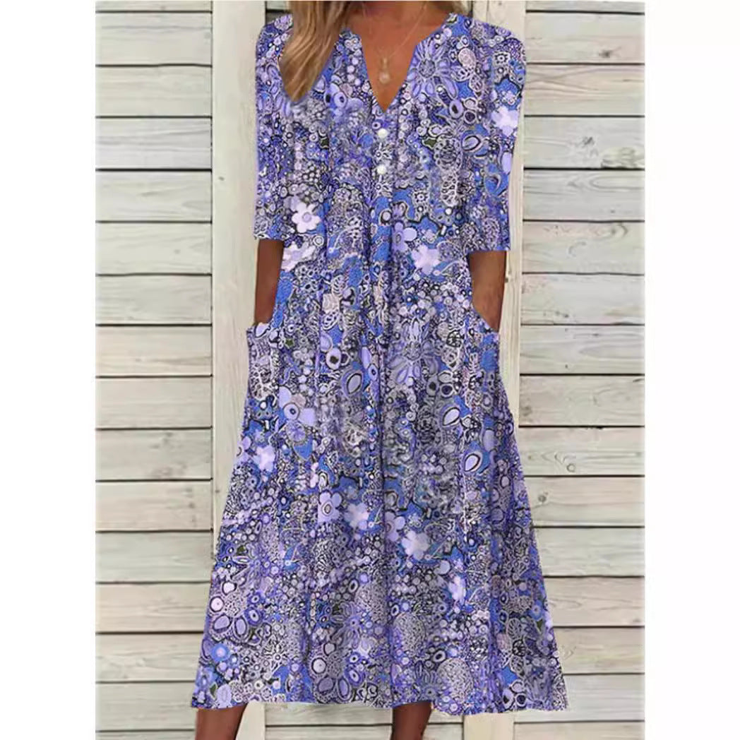 Midi letní šaty v boho stylu pro ženy