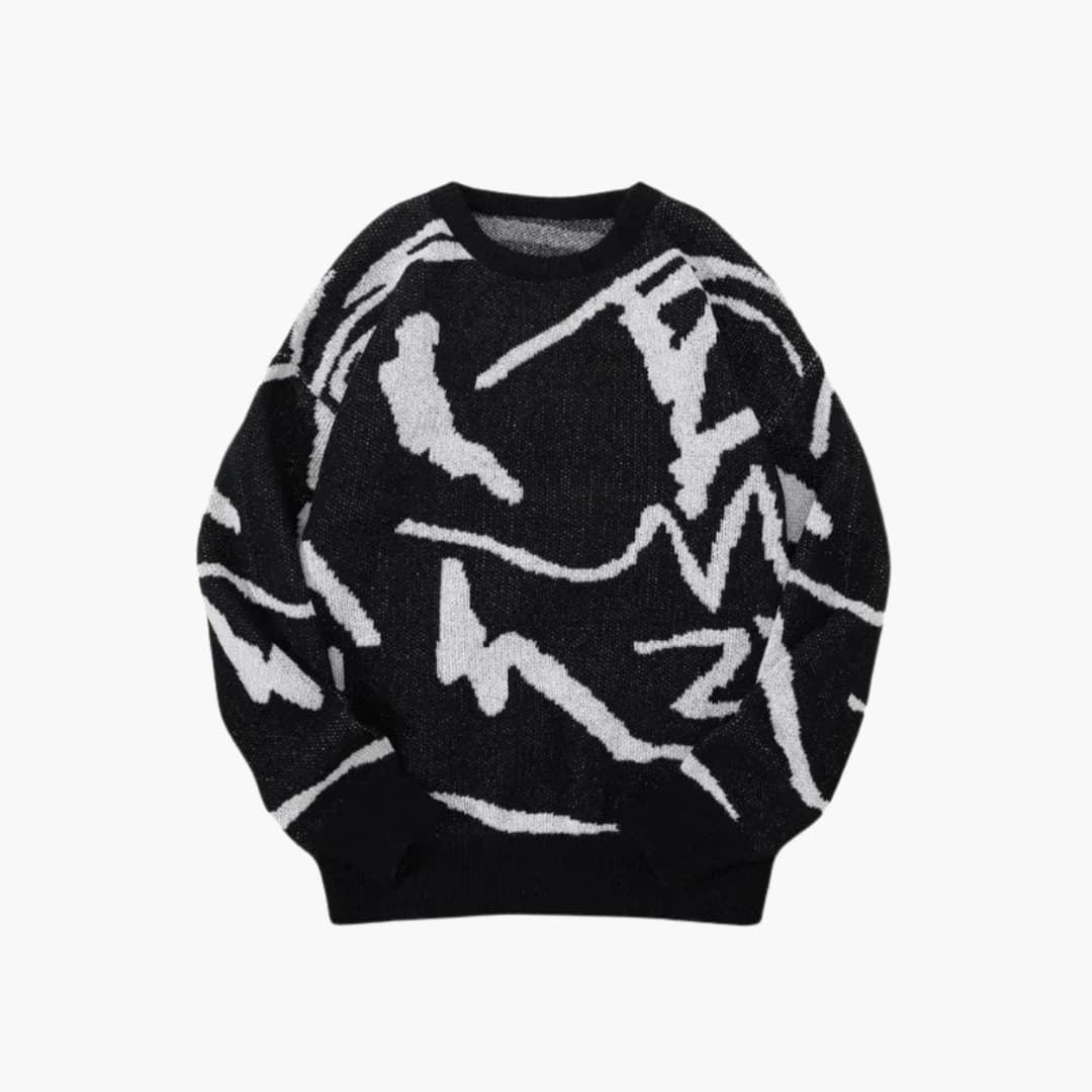 Arvion Men's Sweater | Sweater with Abstract Print and Ribbed Hem