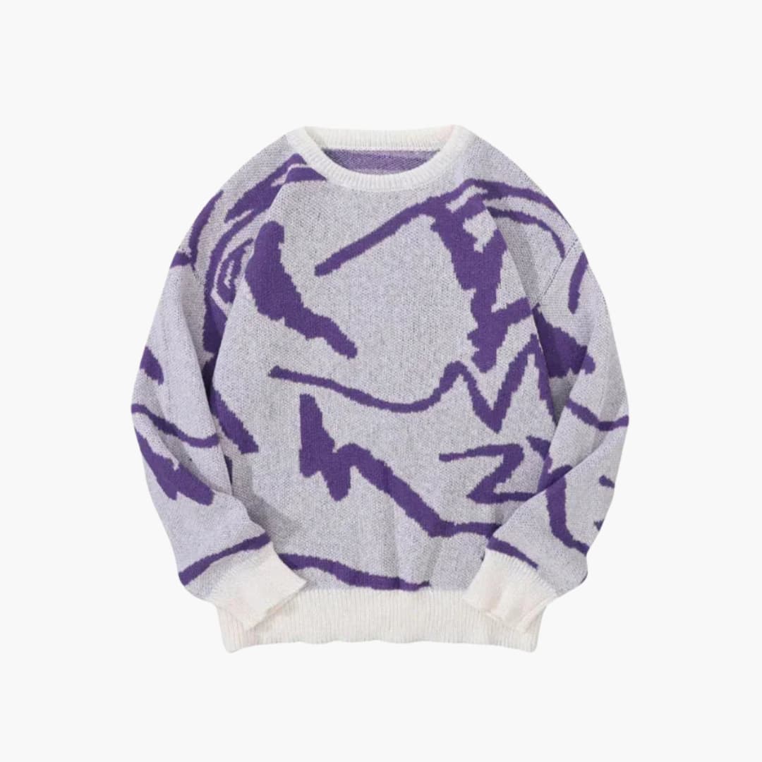 Arvion Men's Sweater | Sweater with Abstract Print and Ribbed Hem