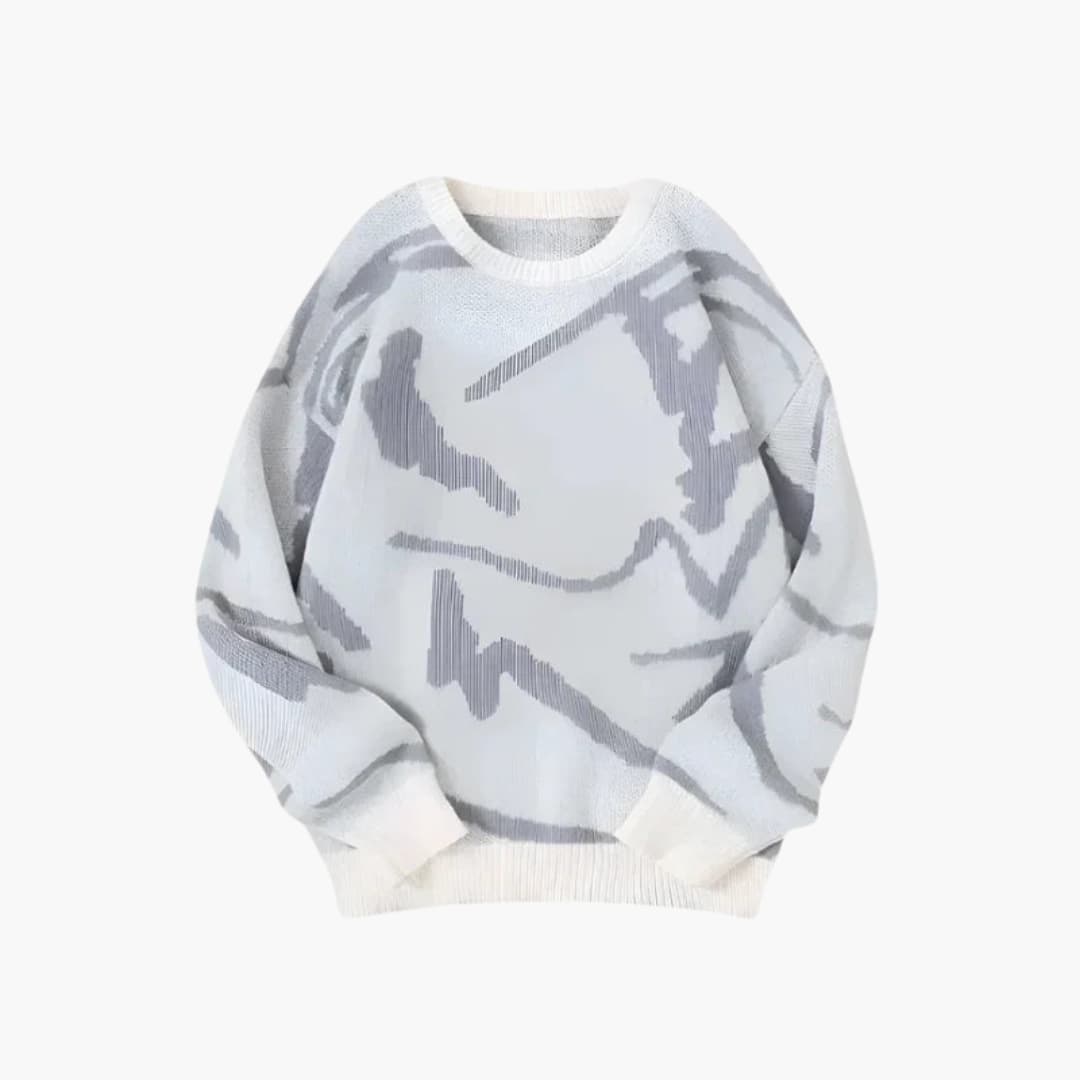 Arvion Men's Sweater | Sweater with Abstract Print and Ribbed Hem