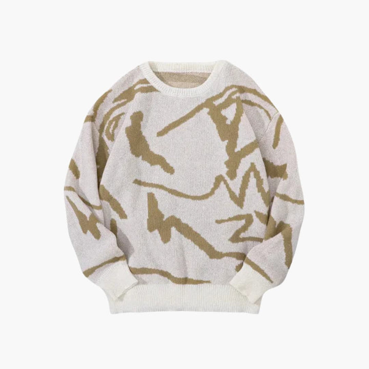 Arvion Men's Sweater | Sweater with Abstract Print and Ribbed Hem