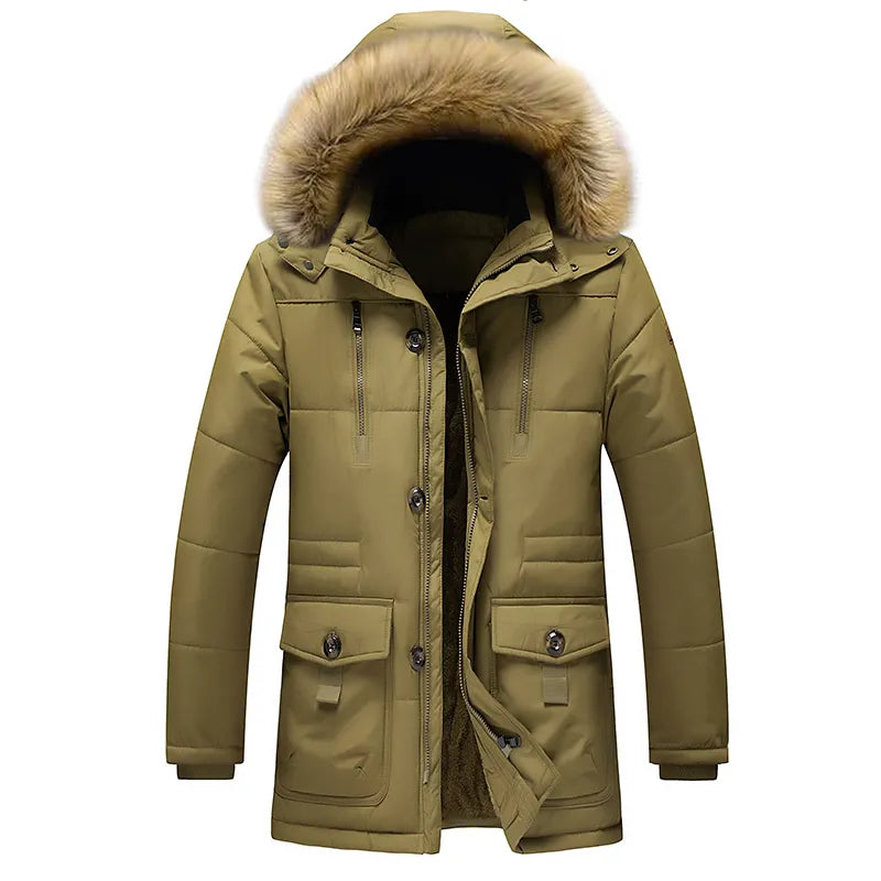 Chaqueta de parka con capucha para hombres | Forrada de piel para invierno
