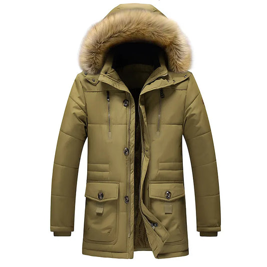 Chaqueta de parka con capucha para hombres | Forrada de piel para invierno