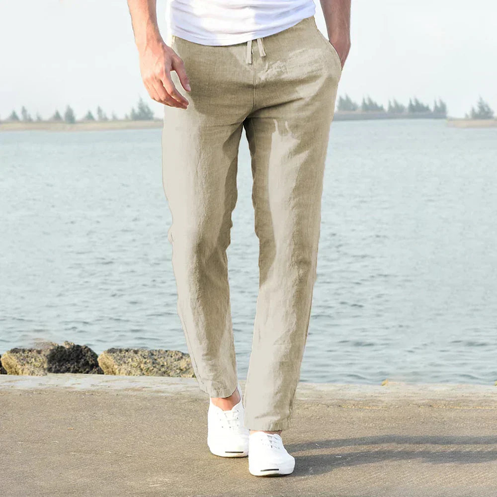 Pantalones de lino para hombre, elegantes y transpirables