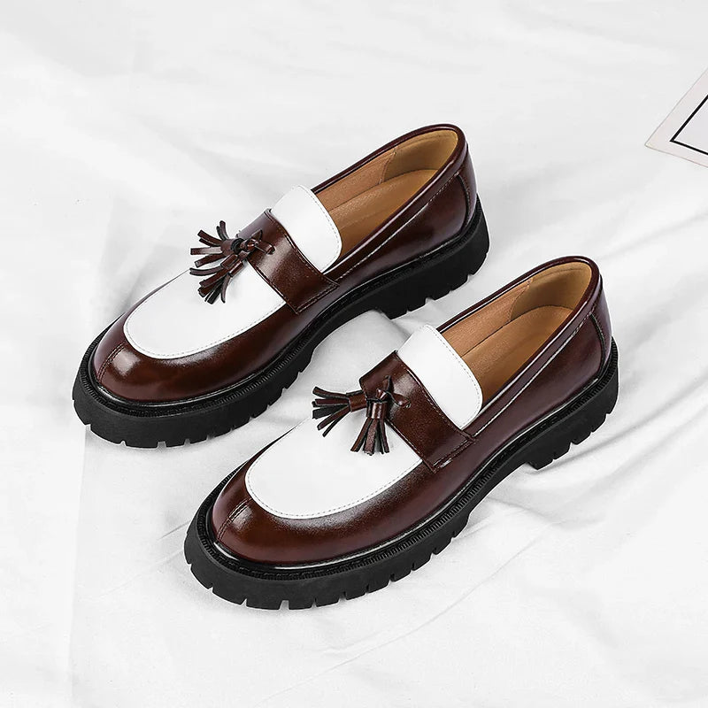 Herrenschuhe mit Quasten aus echtem Leder | Elegante Schuhe mit dicker Sohle und glänzendem Finish für den täglichen Gebrauch
