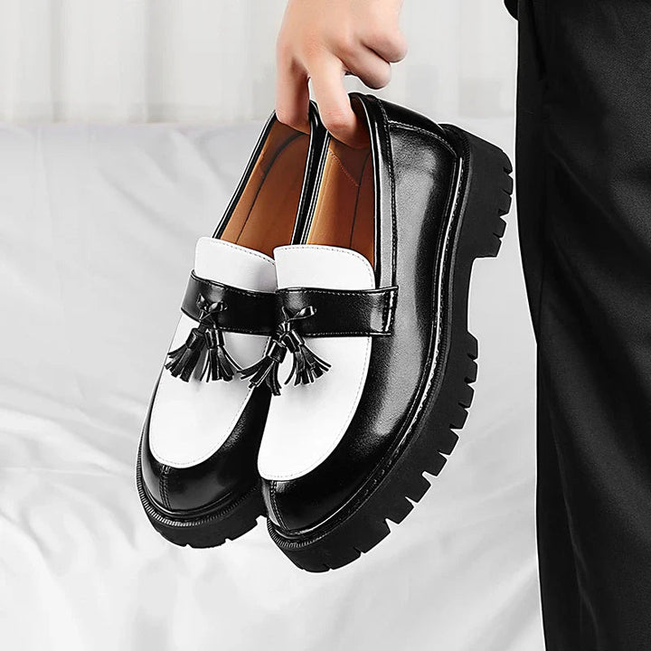 Herrenschuhe mit Quasten aus echtem Leder | Elegante Schuhe mit dicker Sohle und glänzendem Finish für den täglichen Gebrauch