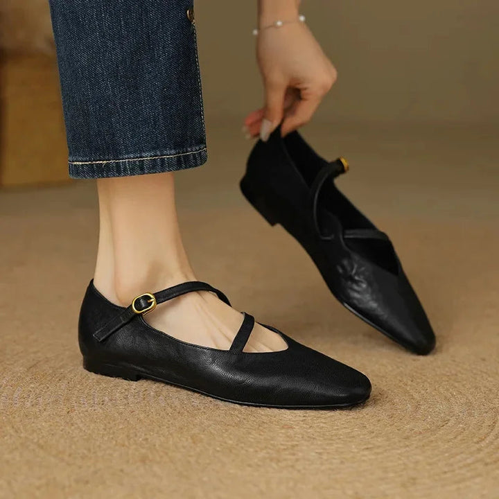 Mary-Jane-Lederschuhe mit Riemen und Schnalle für Damen