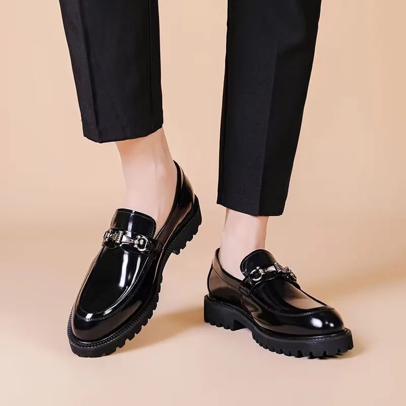 Mocasines de Cuero para Hombre con Hebilla Metálica y Suela de Goma Antideslizante - Zapatos de Vestir Clásicos y Cómodos