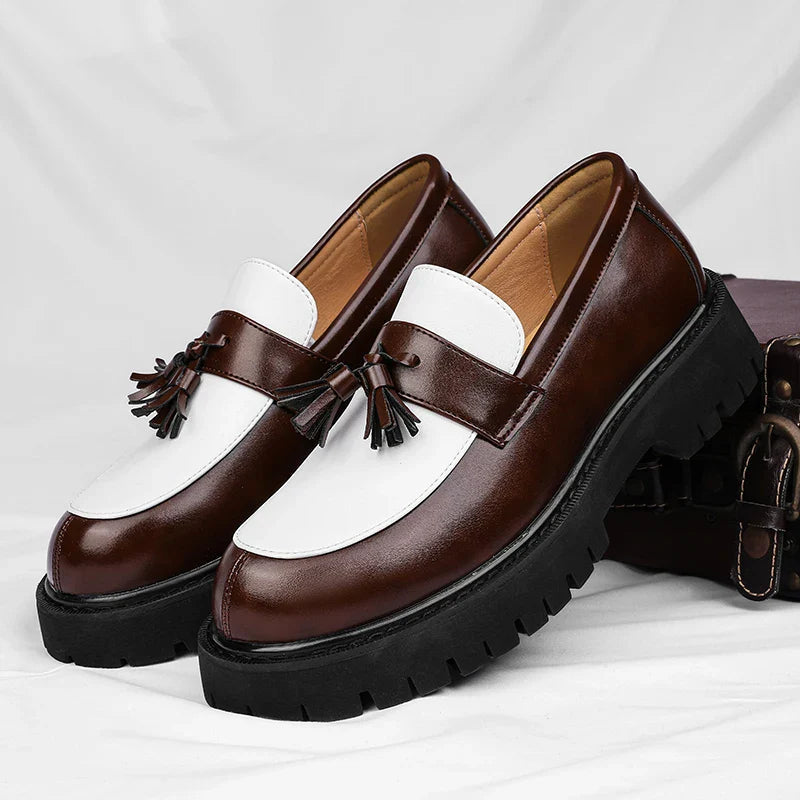 Herrenschuhe mit Quasten aus echtem Leder | Elegante Schuhe mit dicker Sohle und glänzendem Finish für den täglichen Gebrauch