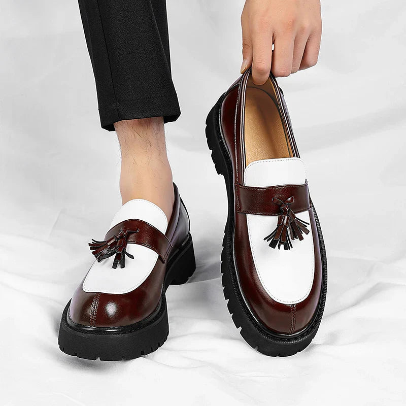 Herrenschuhe mit Quasten aus echtem Leder | Elegante Schuhe mit dicker Sohle und glänzendem Finish für den täglichen Gebrauch