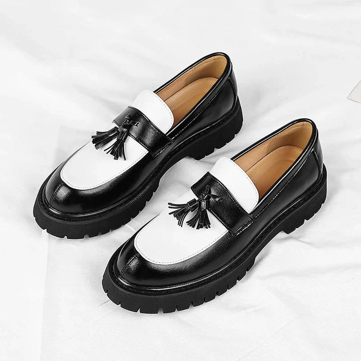 Herrenschuhe mit Quasten aus echtem Leder | Elegante Schuhe mit dicker Sohle und glänzendem Finish für den täglichen Gebrauch