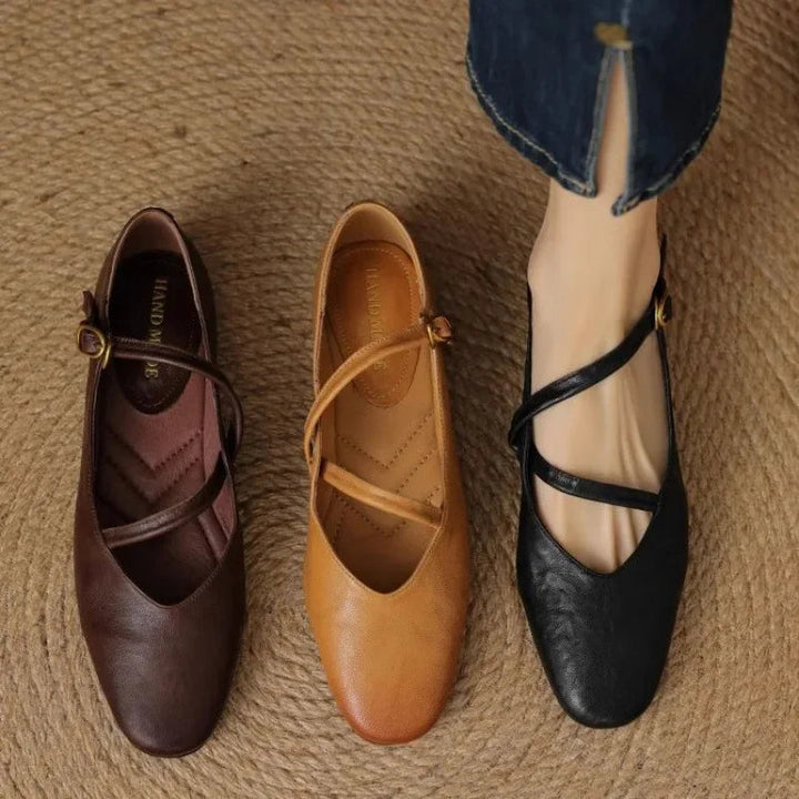 Mary-Jane-Lederschuhe mit Riemen und Schnalle für Damen