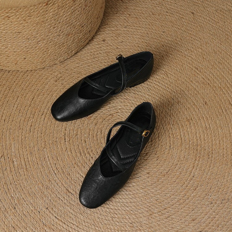 Mary-Jane-Lederschuhe mit Riemen und Schnalle für Damen