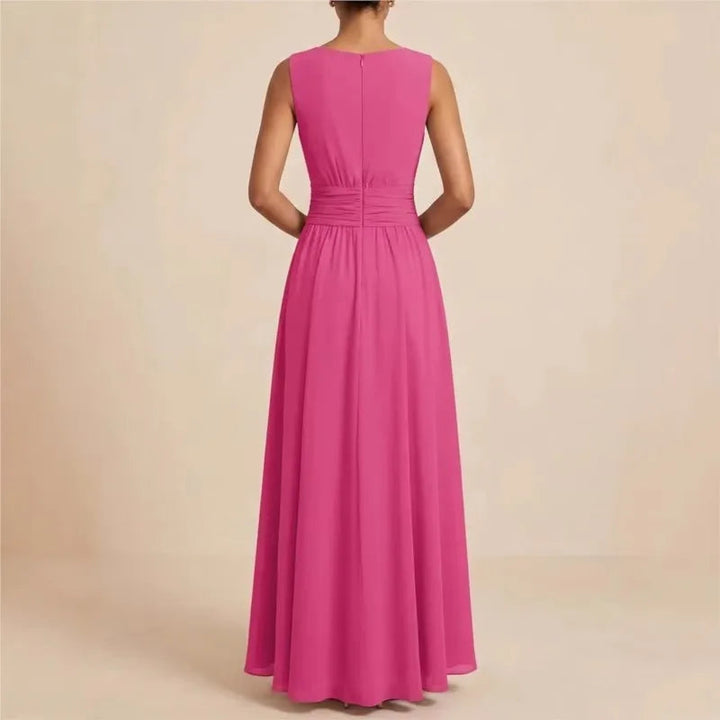 Ärmelloses langes Kleid für Damen mit Plissee-Design und definierter Taille | Fließendes, leichtes Maxikleid für besondere Anlässe