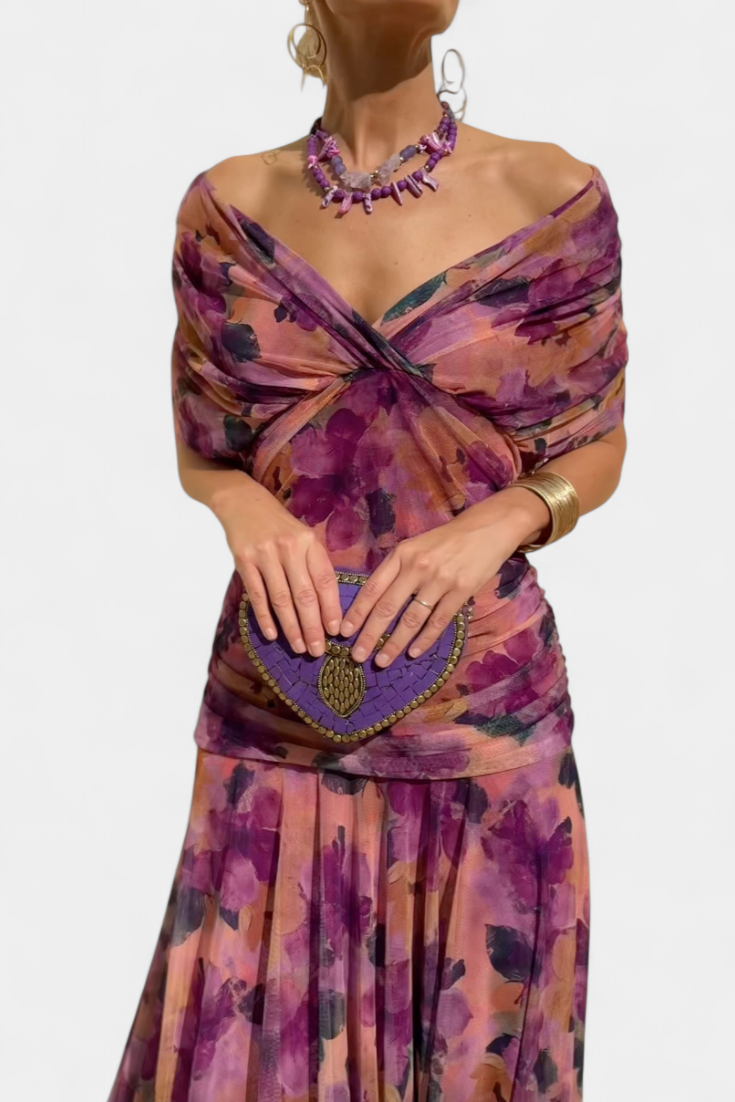 Vestido Largo Estampado Floral con Escote en V y Cintura Plisada | Vestido de Fiesta Elegante para Mujer y Eventos Especiales