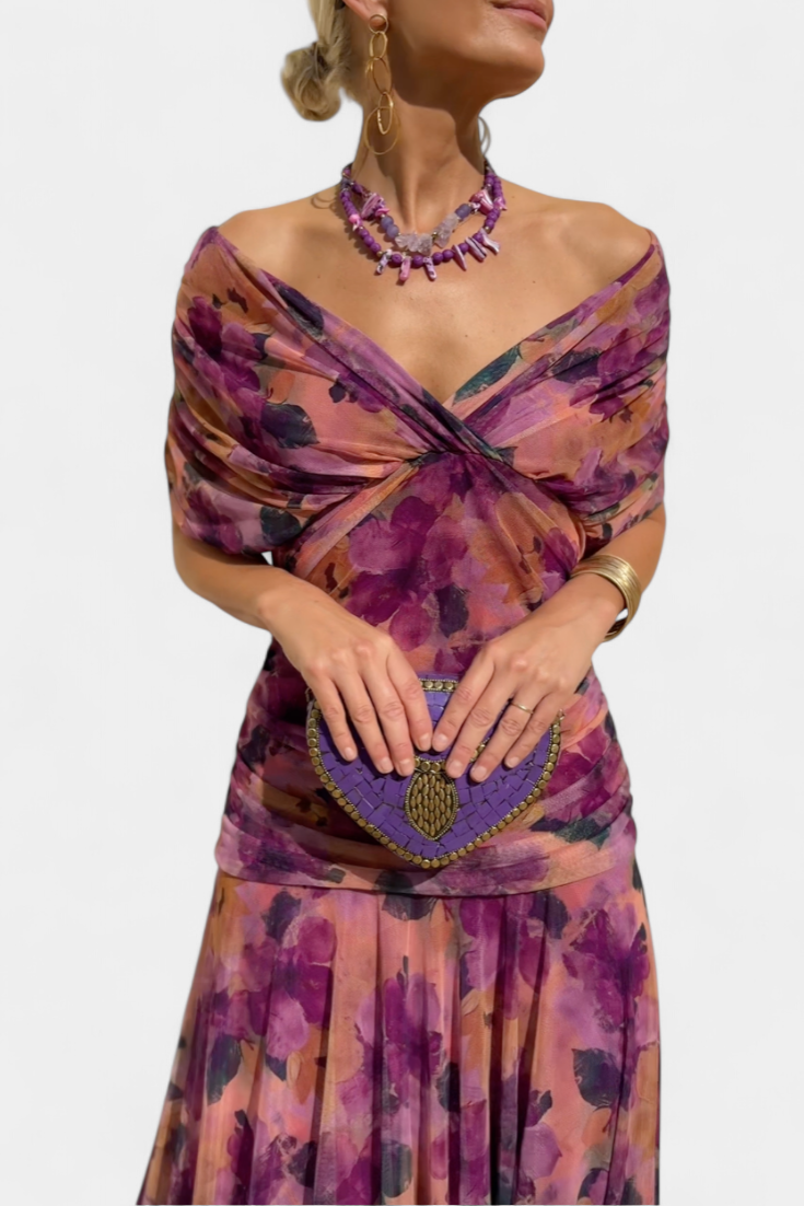 Vestido Largo Estampado Floral con Escote en V y Cintura Plisada | Vestido de Fiesta Elegante para Mujer y Eventos Especiales