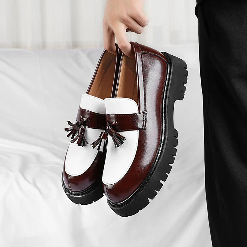 Herrenschuhe mit Quasten aus echtem Leder | Elegante Schuhe mit dicker Sohle und glänzendem Finish für den täglichen Gebrauch