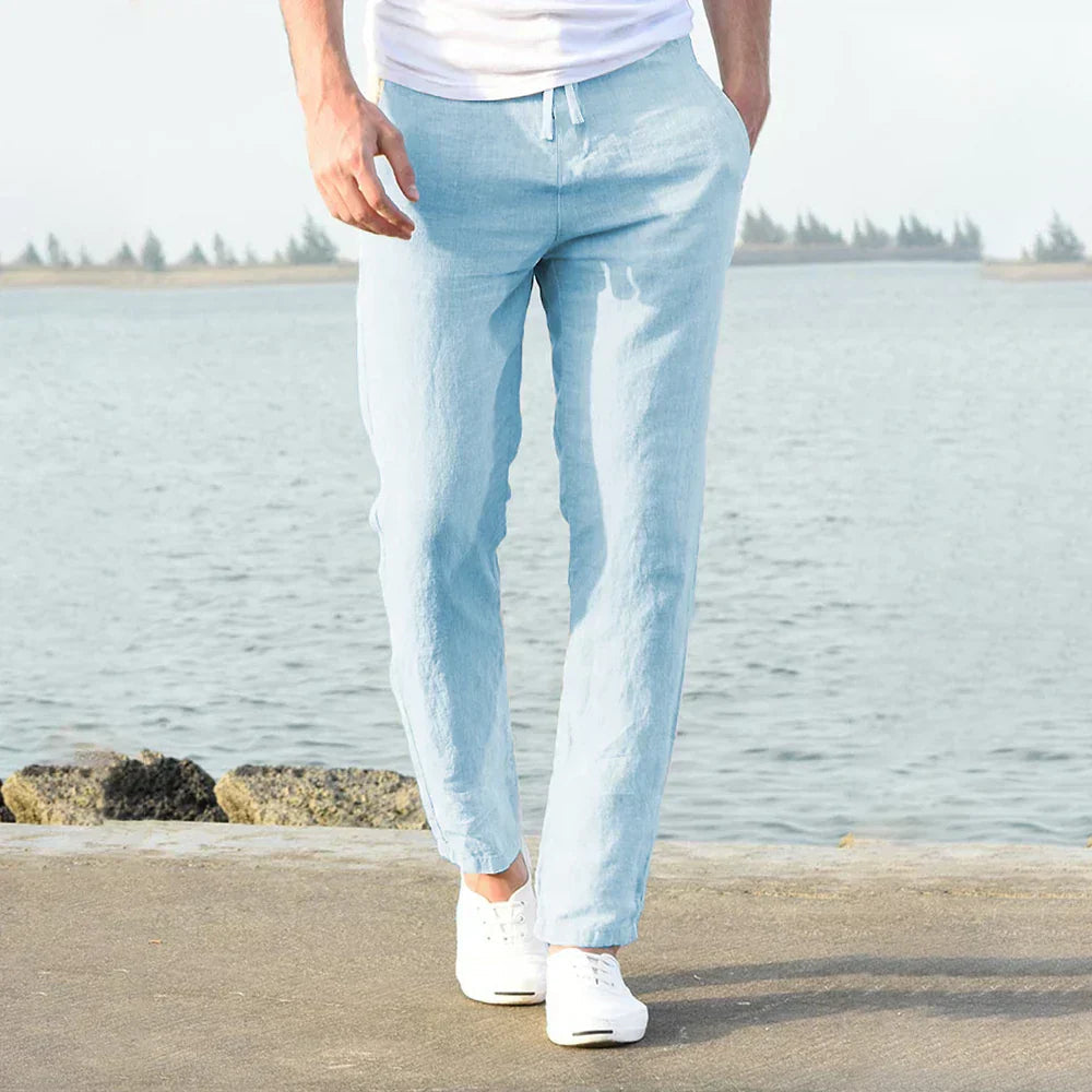 Pantalones de lino para hombre, elegantes y transpirables