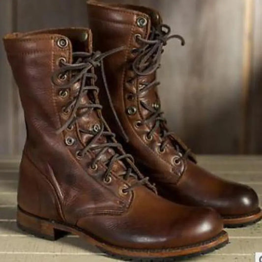 Botas Retro de Mujer con Cordones | Diseño de Tobillo Plegable