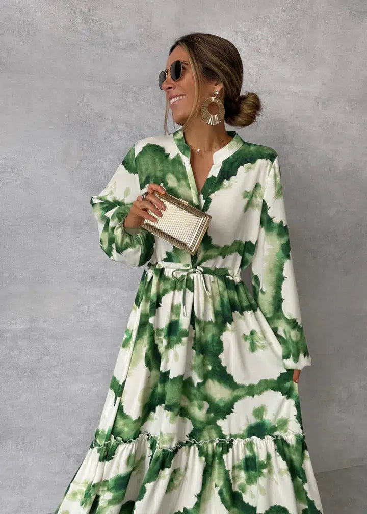 Patricia Maxikleid für Damen - Lange Ärmel, V-Ausschnitt - Elegantes und fließendes Design für formelle Anlässe