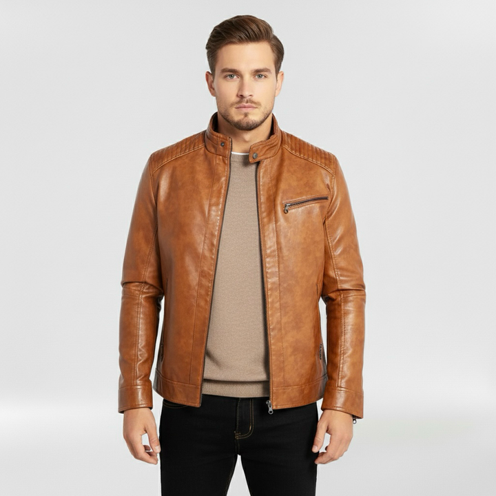 Pánská kožená bunda se zapínáním na zip pro každodenní běžné nošení