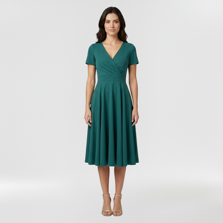 Robe midi pour femme avec décolleté en V et manches courtes