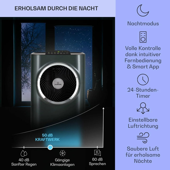 Klarstein Mobile Klimaanlage mit Abluftschlauch, 5-in-1 Klimagerät, Ventilator, Luftentfeuchter, Luftreiniger & Nachtmodus, App-Steuerung, Kleine & Portable, für Wohnung & Büro, 12000 BTU