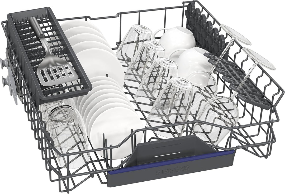 Siemens SN43ES14VE, iQ300 Smarter Geschirrspüler, Unterbau-Spülmaschine mit Besteckschublade, 60 cm, automatische Türöffnung dank autoOpen dry, besonders leise mit iQdrive-Motor, aquaStop, Edelstahl