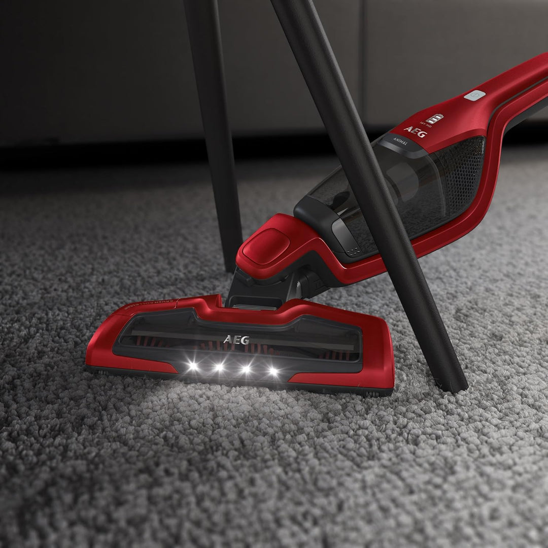 AEG Ergorapido CX7-2-45AN 2in1 Akku-Staubsauger / beutellos / Tierhaardüse / bis zu 45 Min. Laufzeit / freistehend / 180° Drehgelenk / Bürstenreinigungsfunktion / LED-Licht / rot / Exklusiv bei Amazon