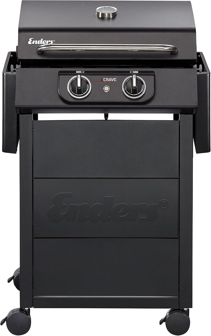 Enders Elektrogrill eCRAVE 2, mit Gussrost, Grillwagen mit viel Stauraum, SIMPLE CLEAN™ Reinigungssystem, 2 leistungsstarke Heizelemente, formstabile Garhaube mit integriertem Thermometer #97116