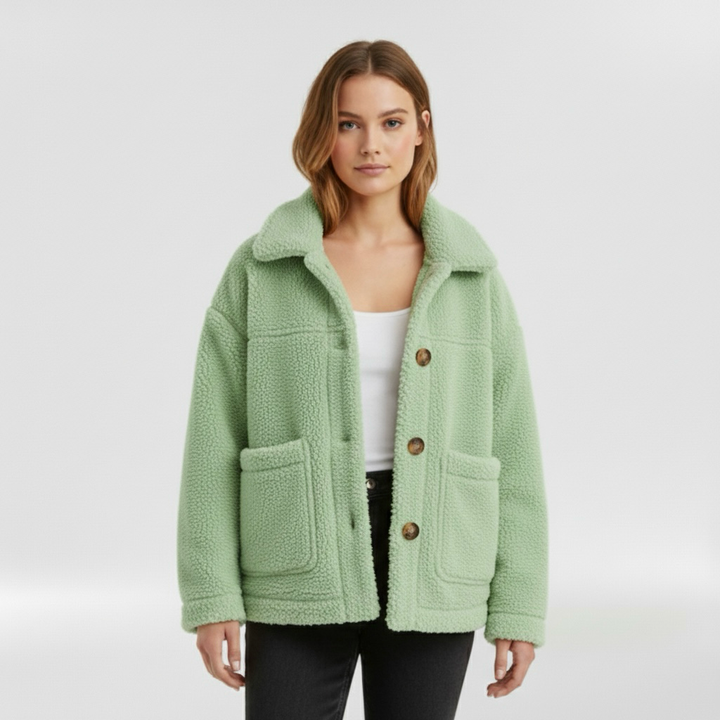 Chaqueta polar para mujer con botones delanteros para abrigarse a diario