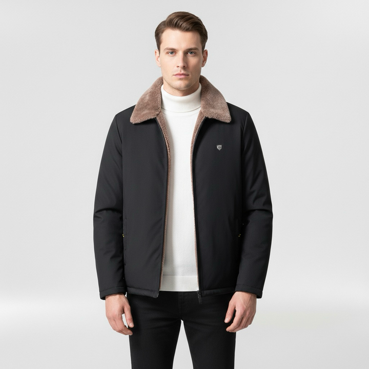 Jachetă bomber pentru bărbați cu guler contrastant, stil casual