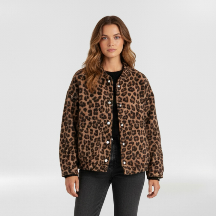 Chaqueta con estampado de leopardo para mujer con botones delanteros para ropa informal